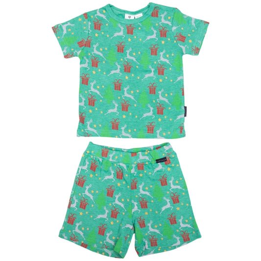 Korango - Pyjamas Cotton Xmas Short Sleeve Top and Shorts, Green - Little Hero Kids