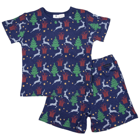 Korango - Pyjamas Cotton Xmas Short Sleeve Top and Shorts Navy - Little Hero Kids