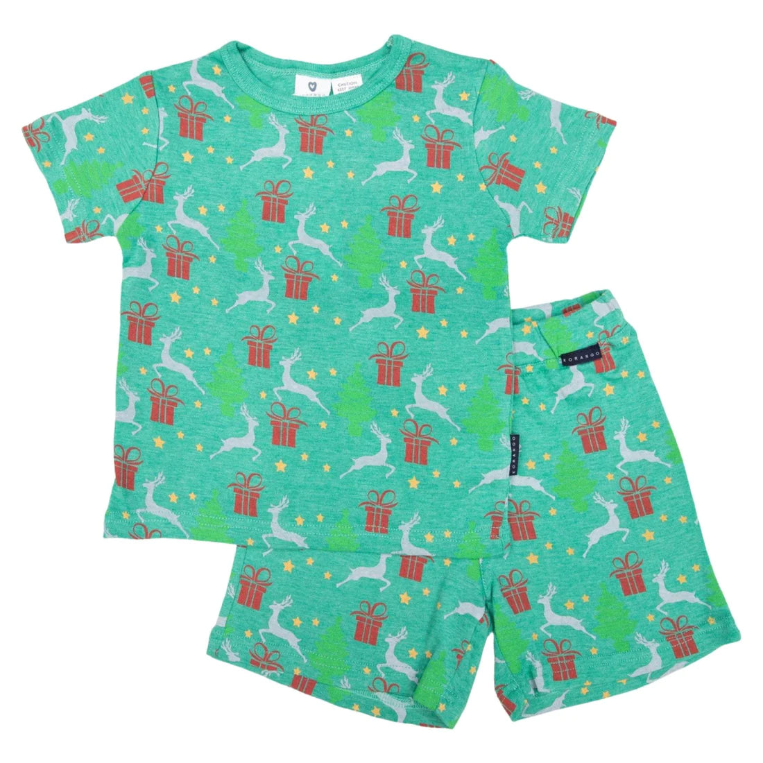 Korango - Pyjamas Cotton Xmas Short Sleeve Top and Shorts, Green